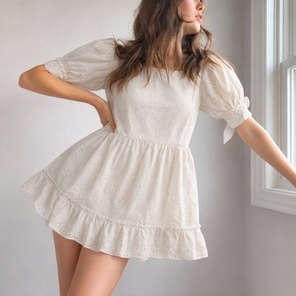 Aritzia Sunday Best Oregold Eyelet Embroidered Babydoll Mini Dress